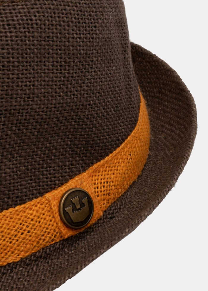 Dark brown fedora with orange strap - Image 3