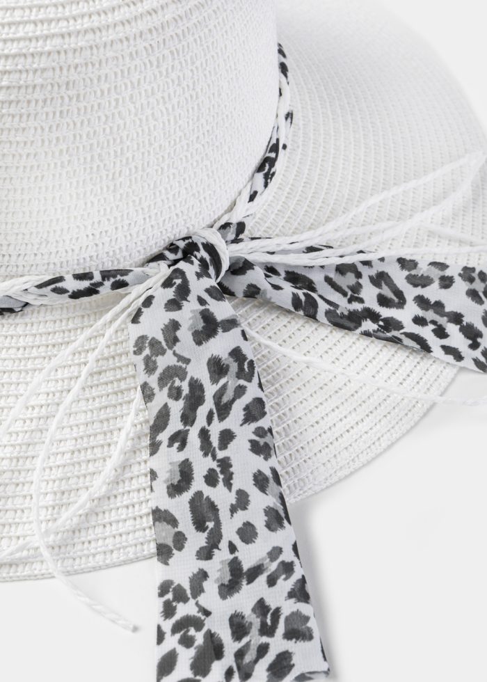 White Hat w/ Leopard Braided Ribbon - Image 4