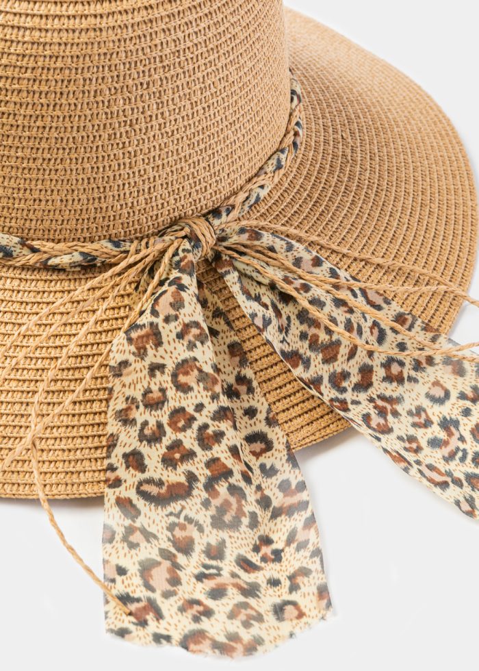 Brown Hat w/ Leopard Braided Ribbon - Image 4