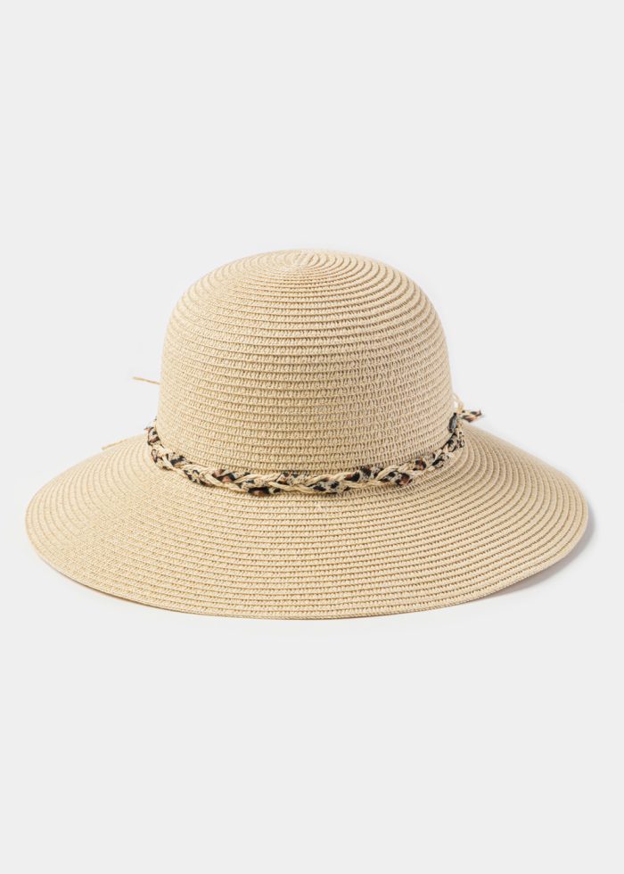 Beige Hat w/ Leopard Braided Ribbon - Image 2