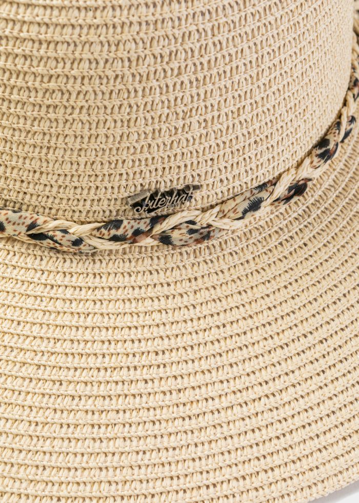 Beige Hat w/ Leopard Braided Ribbon - Image 3