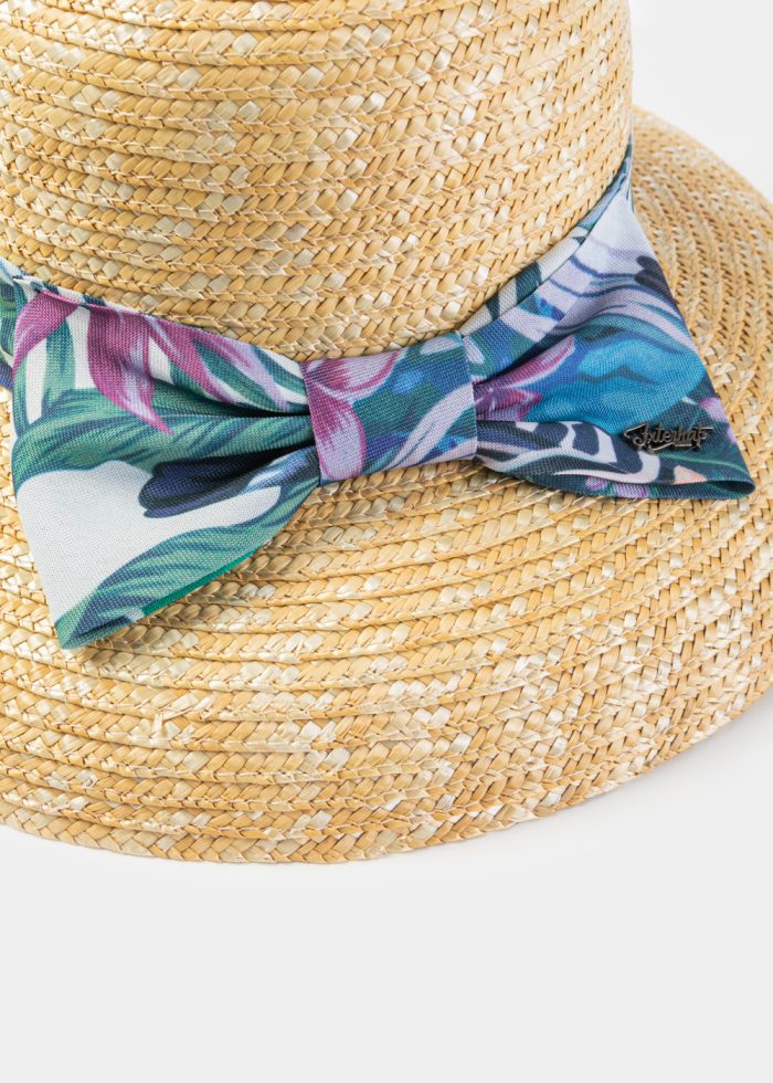 Natural Straw Bell Hat w/ Patterned Ribbon - Image 4