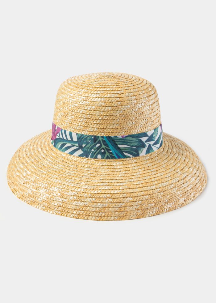Natural Straw Bell Hat w/ Patterned Ribbon - Image 2
