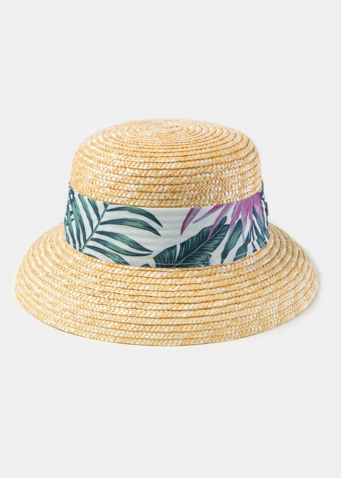 Natural Straw Hat w/ Patterned Ribbon - Image 2