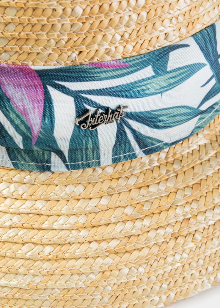 Natural Straw Hat w/ Patterned Ribbon - Image 3