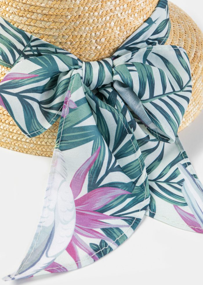 Natural Straw Hat w/ Patterned Ribbon - Image 4