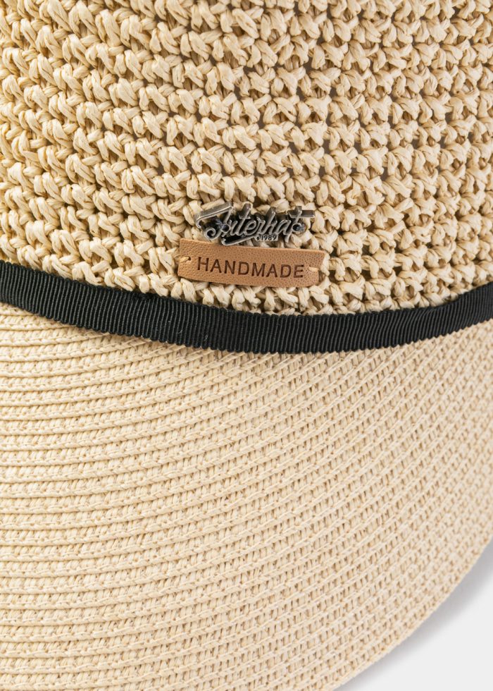 Beige Half Knitted Hat w/ Black Bow - Image 4