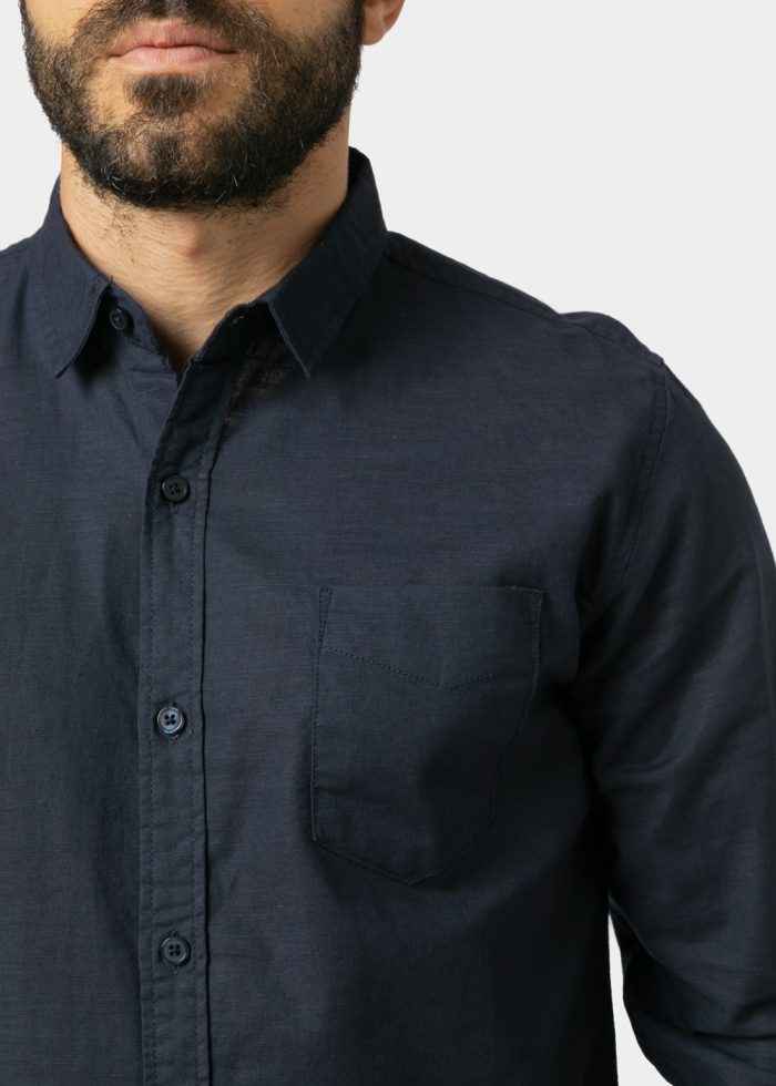 Linen - Cotton Navy Blue Classic Shirt - Image 3