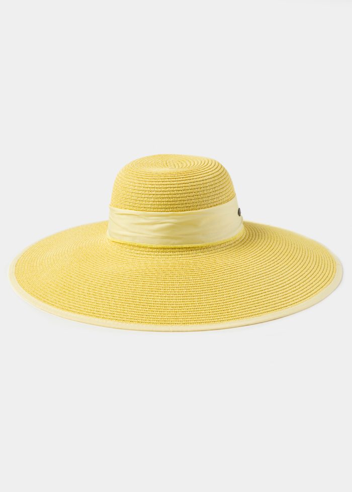 Yellow Sun Hat w/ Ribbon in Tone - Image 2