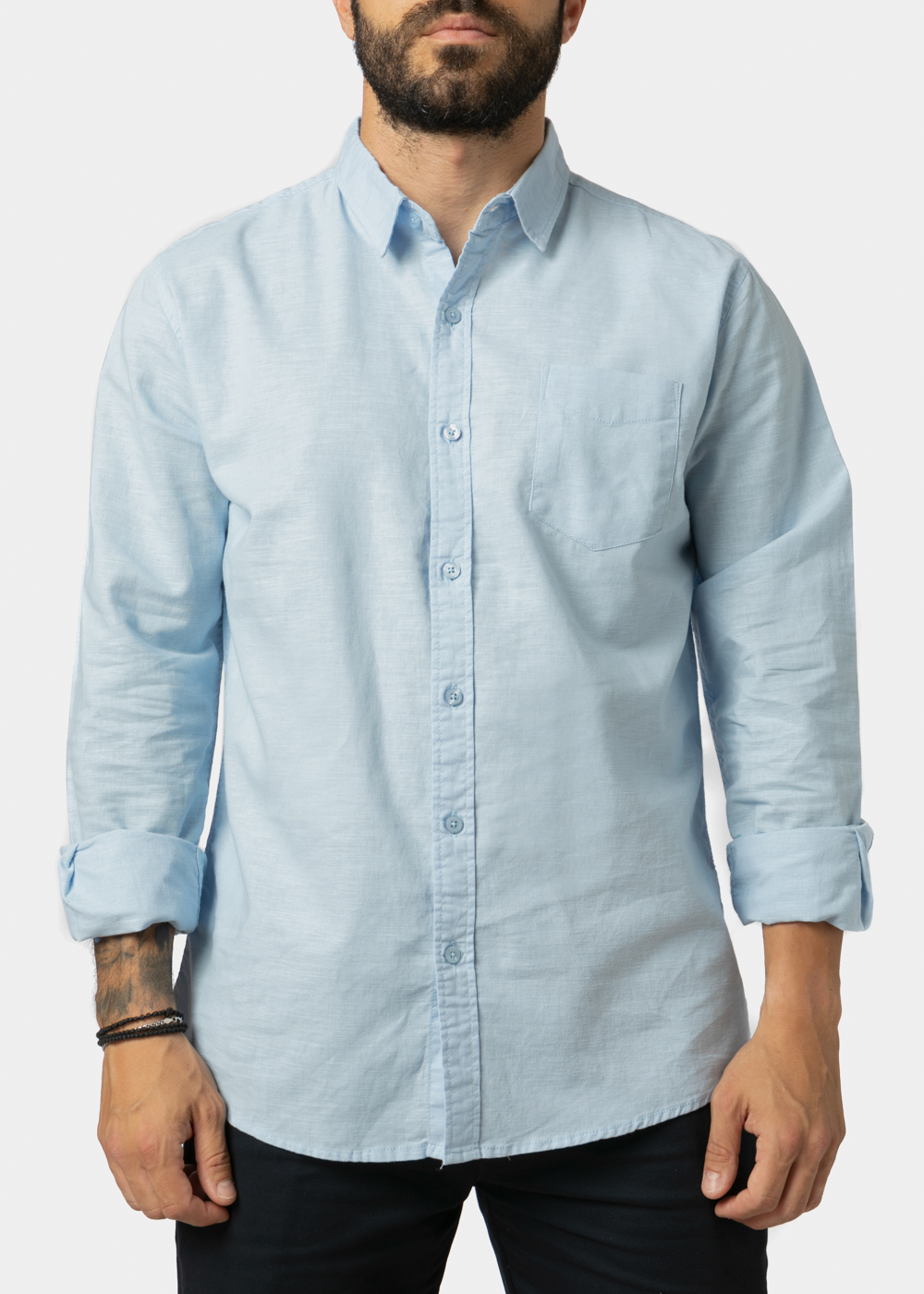 Linen - Cotton Light Blue Classic Shirt Linen - Cotton Light Blue Classic Shirt - Image 1