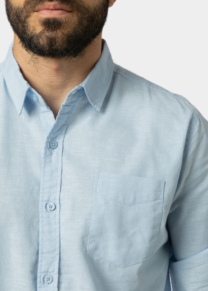 Linen - Cotton Light Blue Classic Shirt - Image 3
