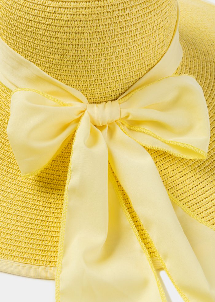 Yellow Sun Hat w/ Ribbon in Tone - Image 4