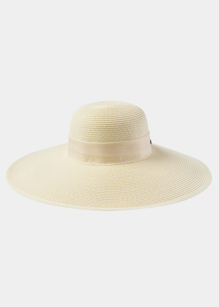 Cream Sun Hat w/ Ribbon in Tone - Image 2
