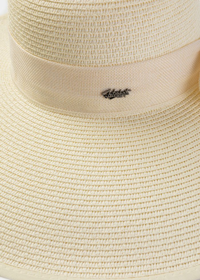 Cream Sun Hat w/ Ribbon in Tone - Image 3