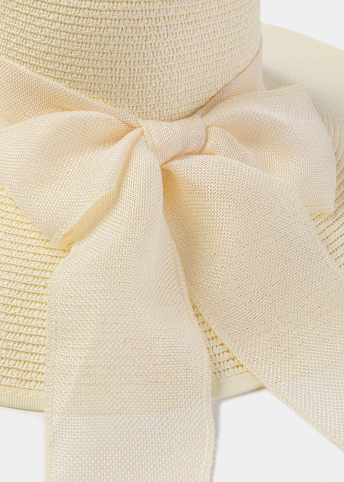 Cream Sun Hat w/ Ribbon in Tone - Image 4