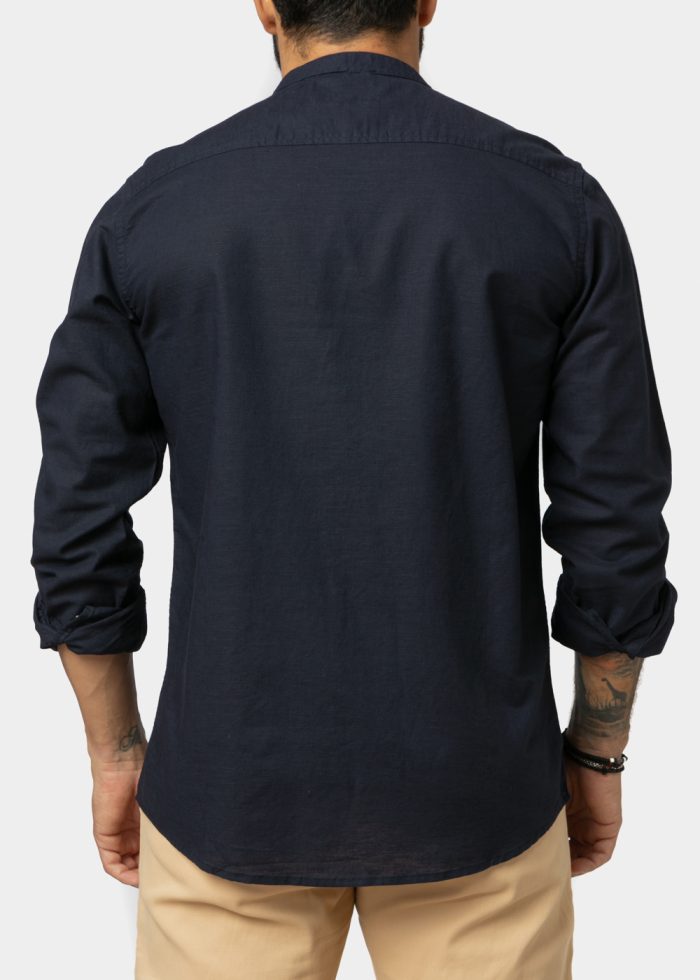 Linen - Cotton Navy Blue Mao Shirt - Image 2