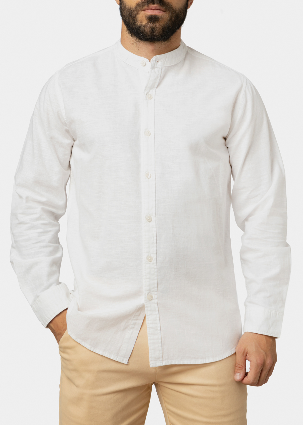 Linen - Cotton White Mao Shirt Linen - Cotton White Mao Shirt - Image 1