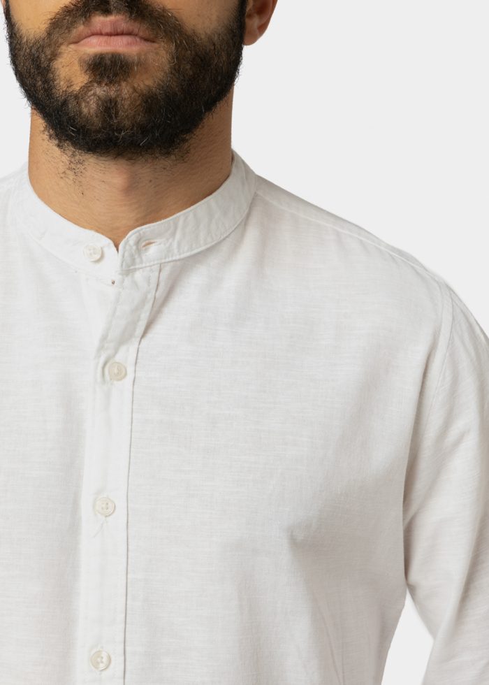 Linen - Cotton White Mao Shirt - Image 3