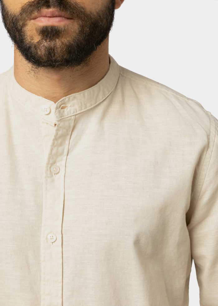 Linen - Cotton Beige Mao Shirt - Image 3