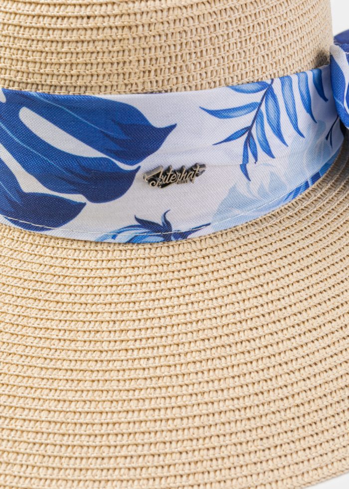 Beige Hat w/ Patterned Ribbon - Image 3