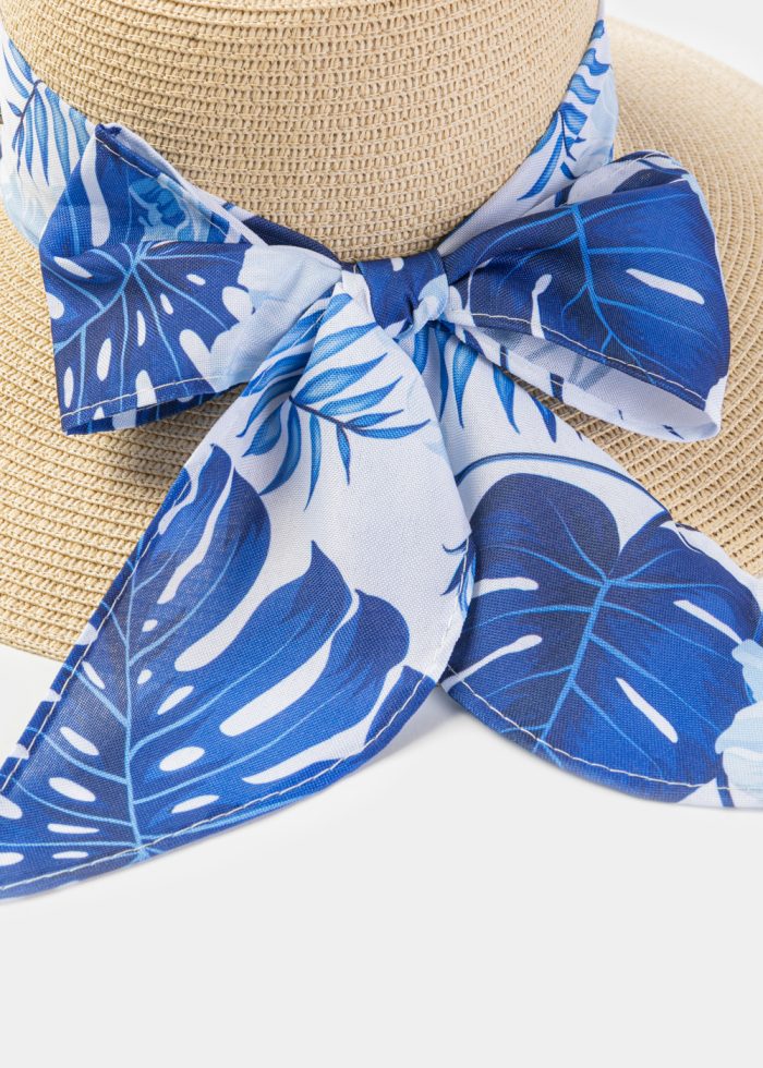 Beige Hat w/ Patterned Ribbon - Image 4