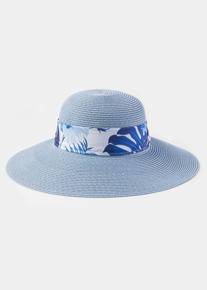 Light Blue Hat w/ Patterned Ribbon - Image 2