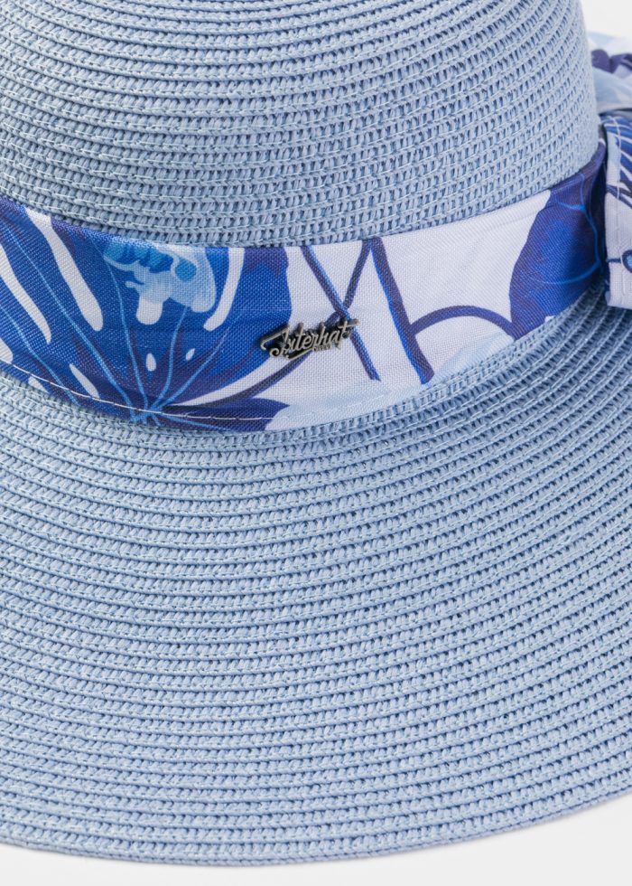 Light Blue Hat w/ Patterned Ribbon - Image 3