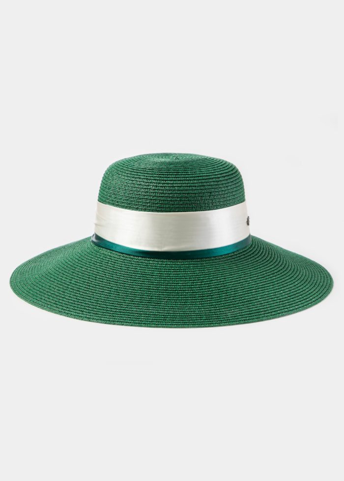 Dark Green Hat w/ Satin Ribbon - Image 2