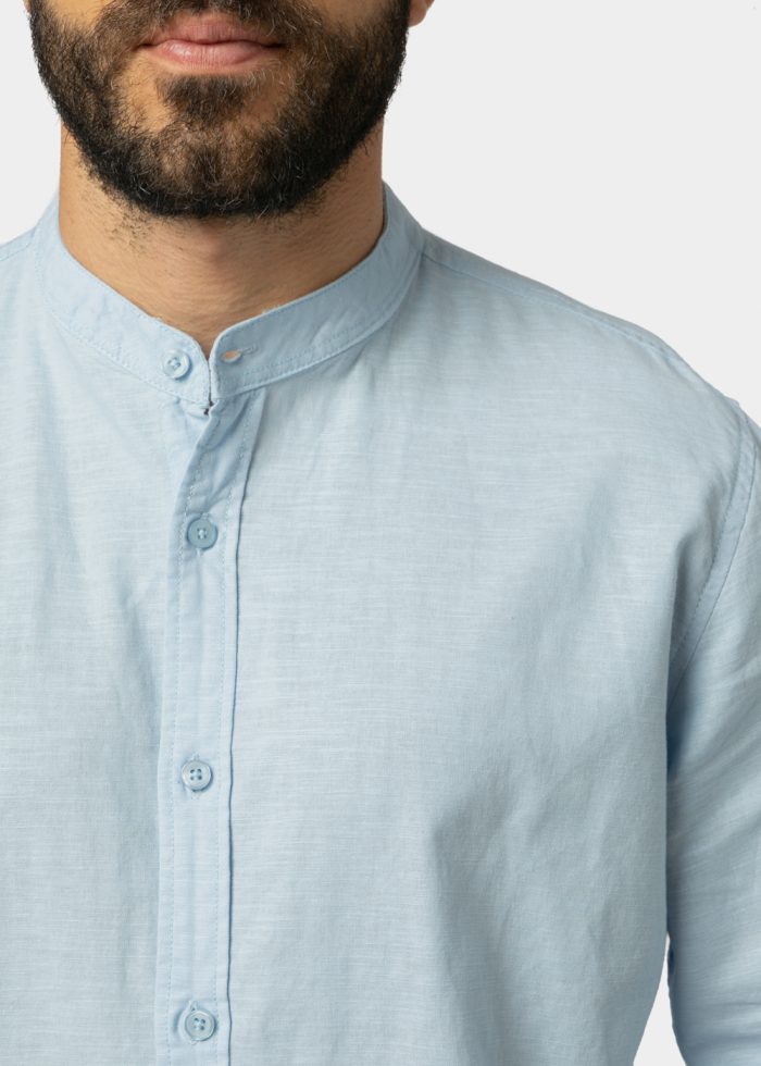 Linen - Cotton Light Blue Mao Shirt - Image 3