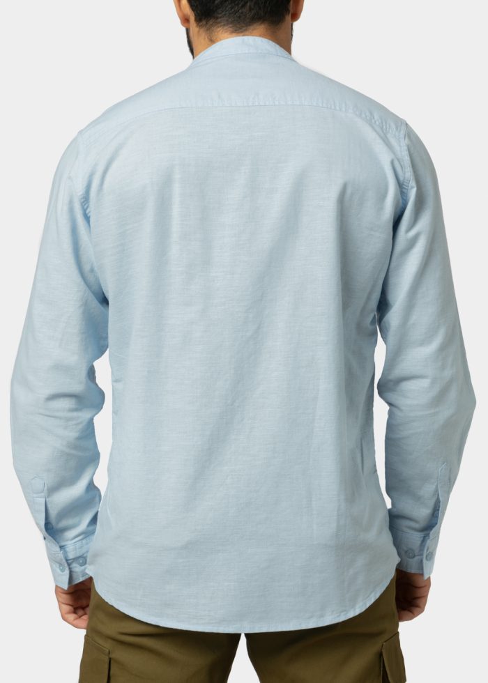 Linen - Cotton Light Blue Mao Shirt - Image 2