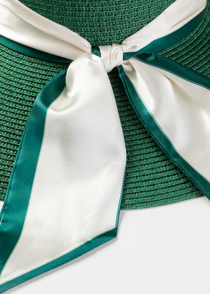 Dark Green Hat w/ Satin Ribbon - Image 4
