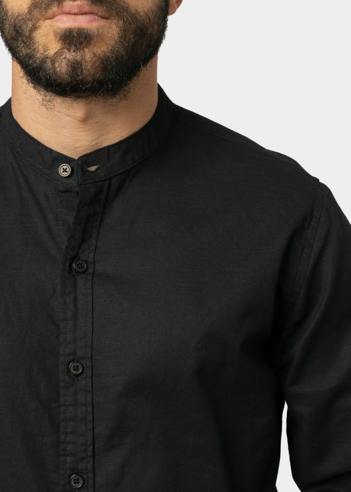 Linen - Cotton Black Mao Shirt - Image 3