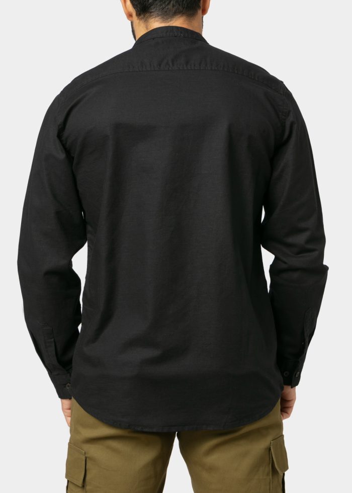 Linen - Cotton Black Mao Shirt - Image 2