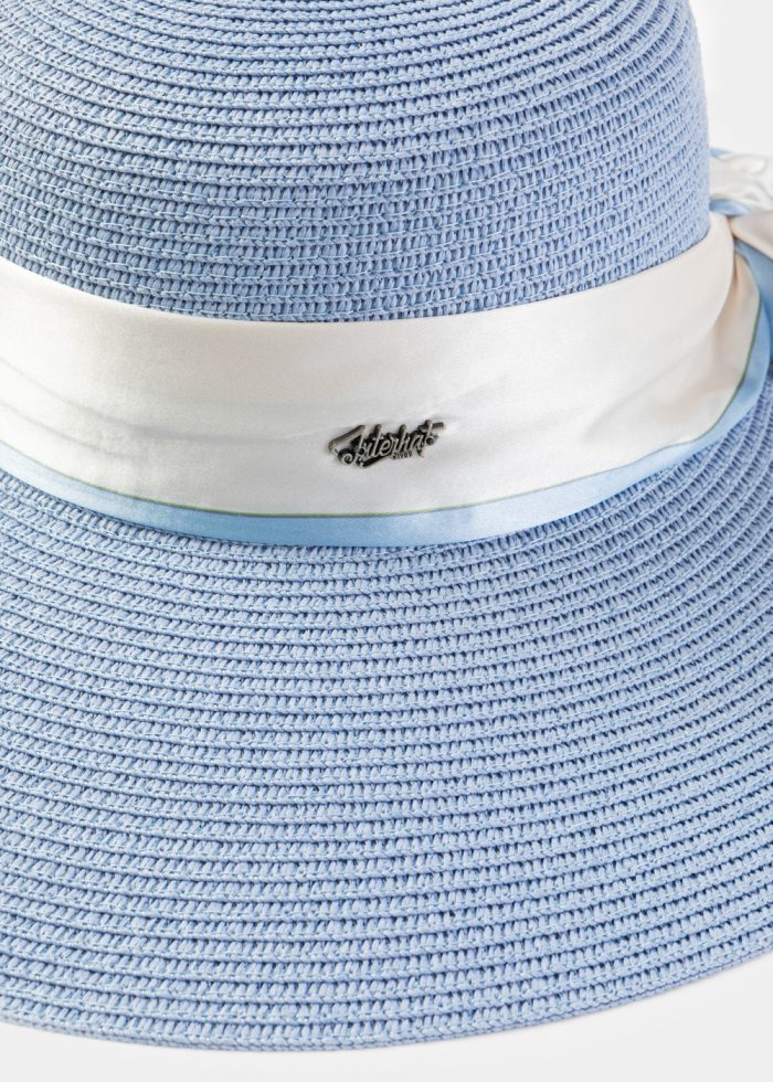 Light Blue Hat w/ Satin Ribbon - Image 3