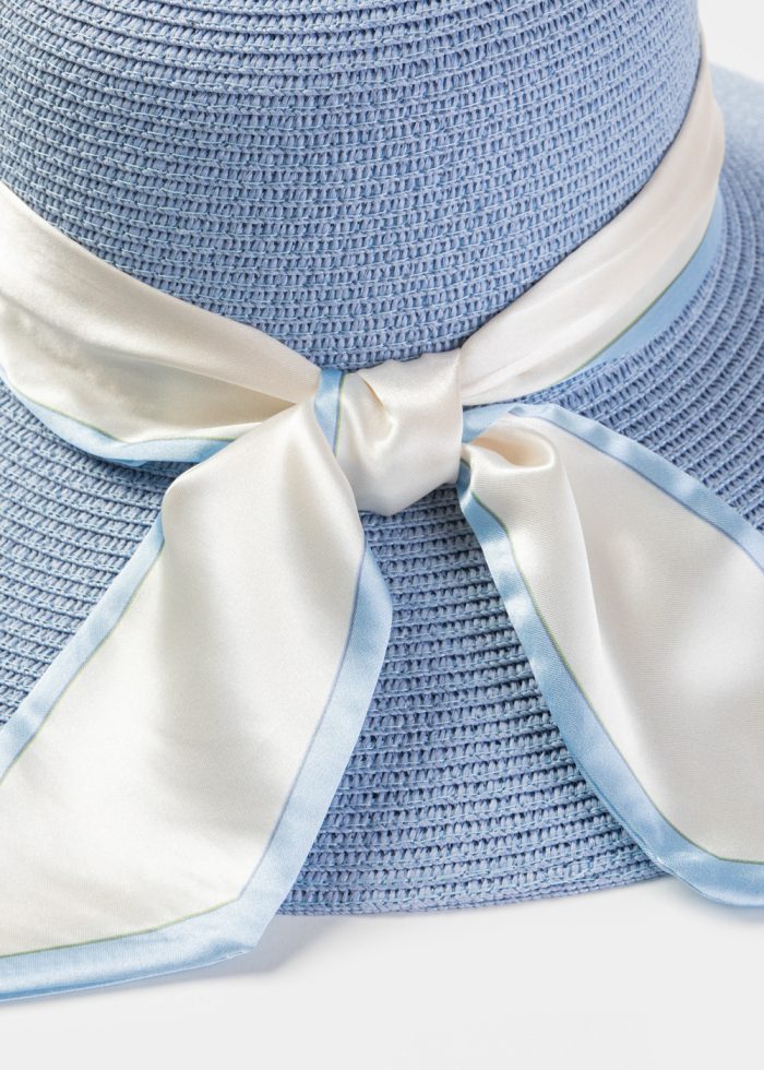 Light Blue Hat w/ Satin Ribbon - Image 4
