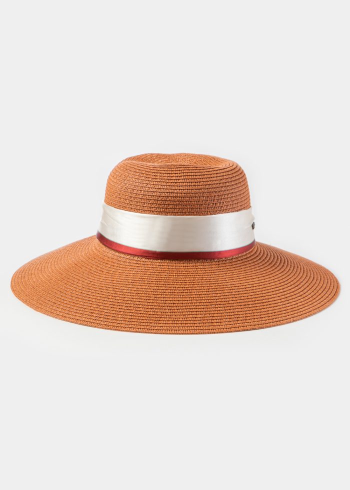 Dark Orange Hat w/ Satin Ribbon - Image 2