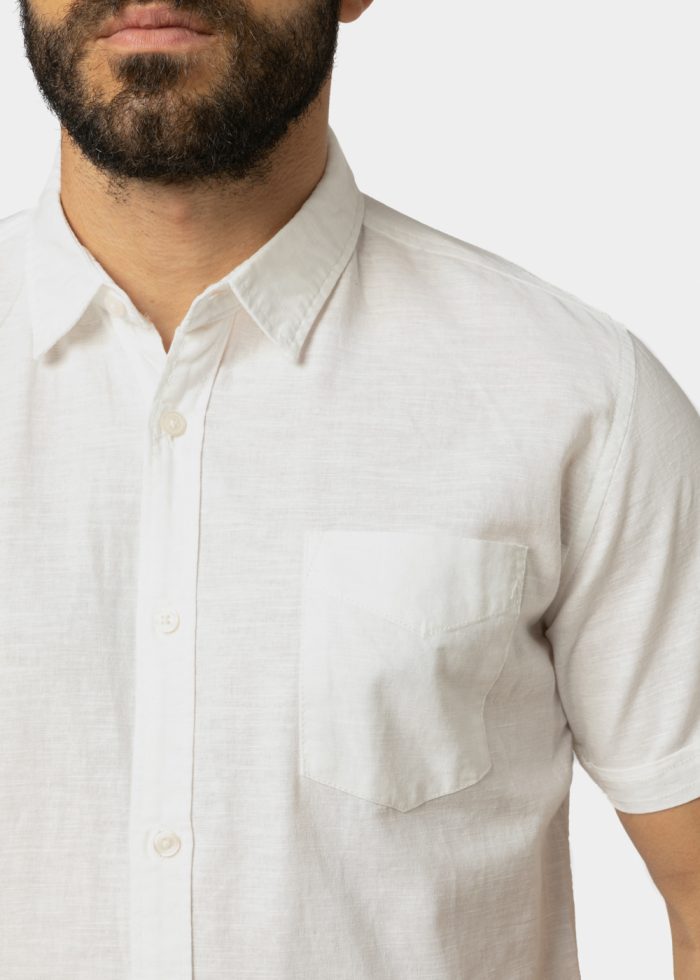 Linen - Cotton White Classic Shirt w/ Short Sleeves - Image 3