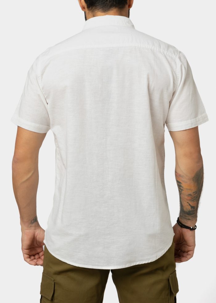 Linen - Cotton White Classic Shirt w/ Short Sleeves - Image 2