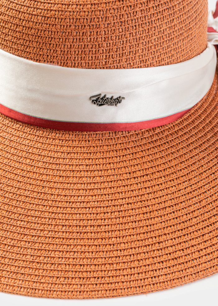 Dark Orange Hat w/ Satin Ribbon - Image 3