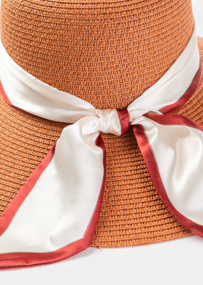 Dark Orange Hat w/ Satin Ribbon - Image 4