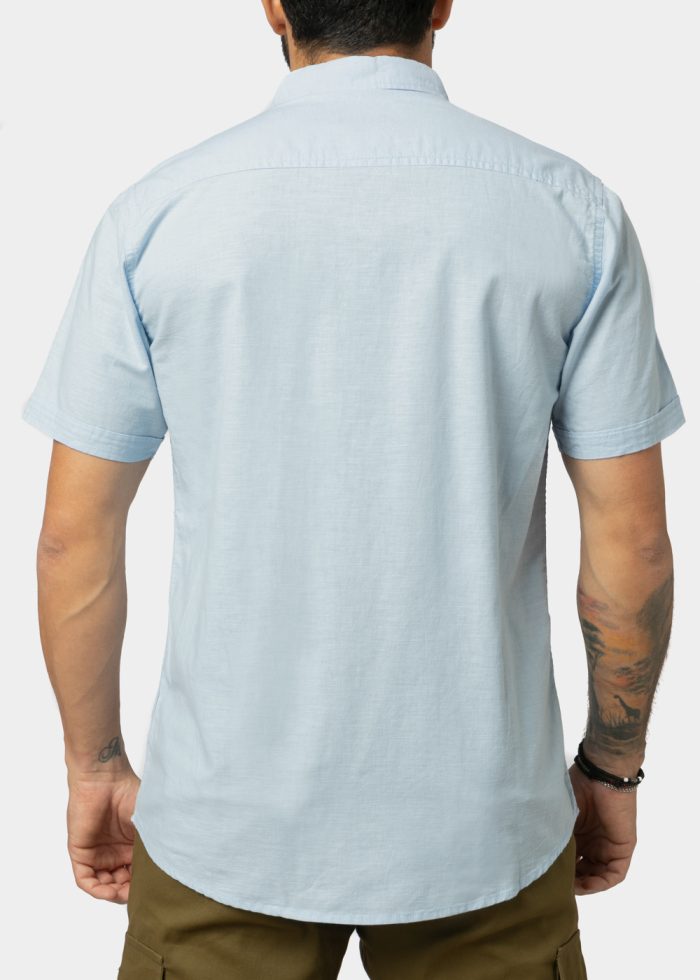 Linen - Cotton Light Blue Classic Shirt w/ Short Sleeves - Image 2