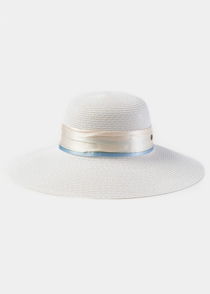 White Hat w/ Satin Ribbon - Image 2