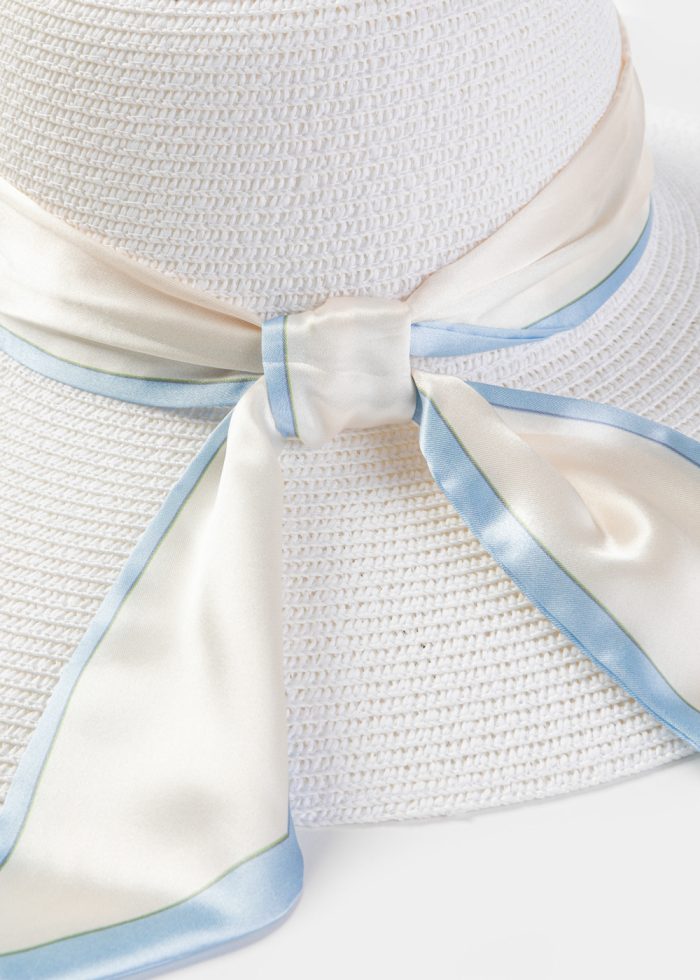 White Hat w/ Satin Ribbon - Image 4