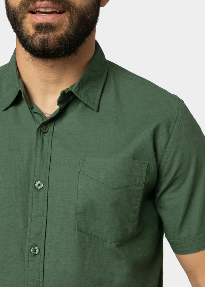 Linen - Cotton Khaki Classic Shirt w/ Short Sleeves - Image 3