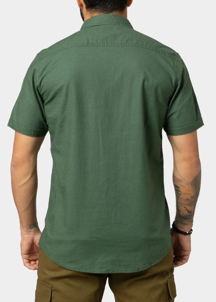 Linen - Cotton Khaki Classic Shirt w/ Short Sleeves - Image 2