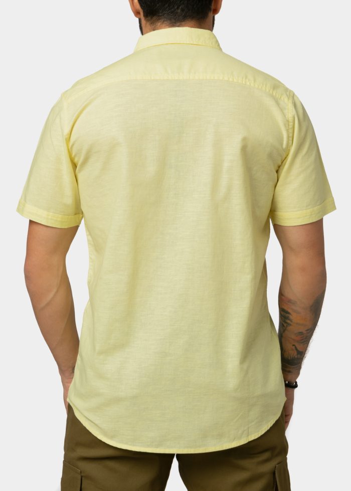 Linen - Cotton Yellow Classic Shirt w/ Short Sleeves - Image 2