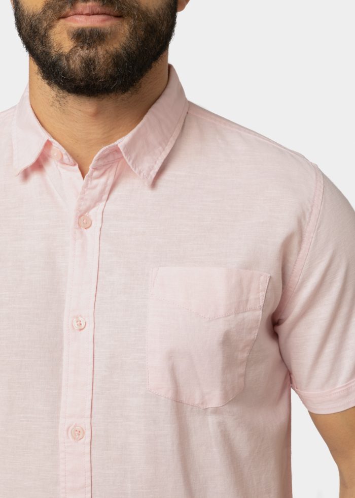 Linen - Cotton Light Pink Classic Shirt w/ Short Sleeves - Image 3