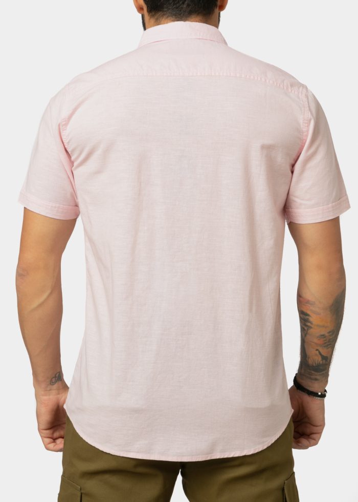 Linen - Cotton Light Pink Classic Shirt w/ Short Sleeves - Image 2