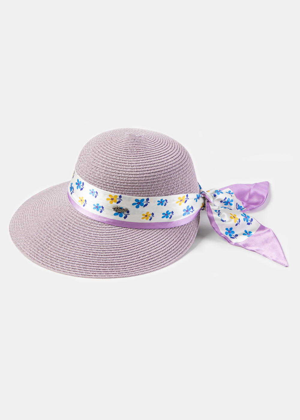 Violet Hat w/ Patterned Satin Ribbon Violet Hat w/ Patterned Satin Ribbon - Image 1
