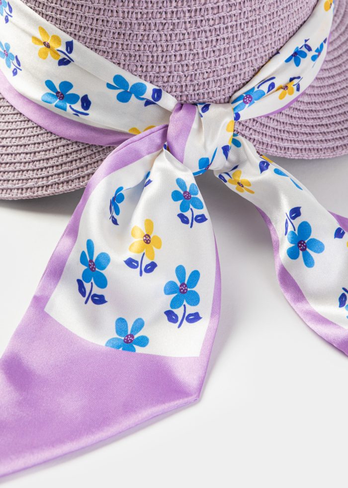 Violet Hat w/ Patterned Satin Ribbon - Image 4